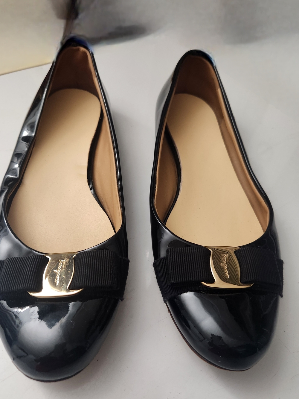 Salvatore Ferragamo Black Patent Vara Bow Ballet Flats